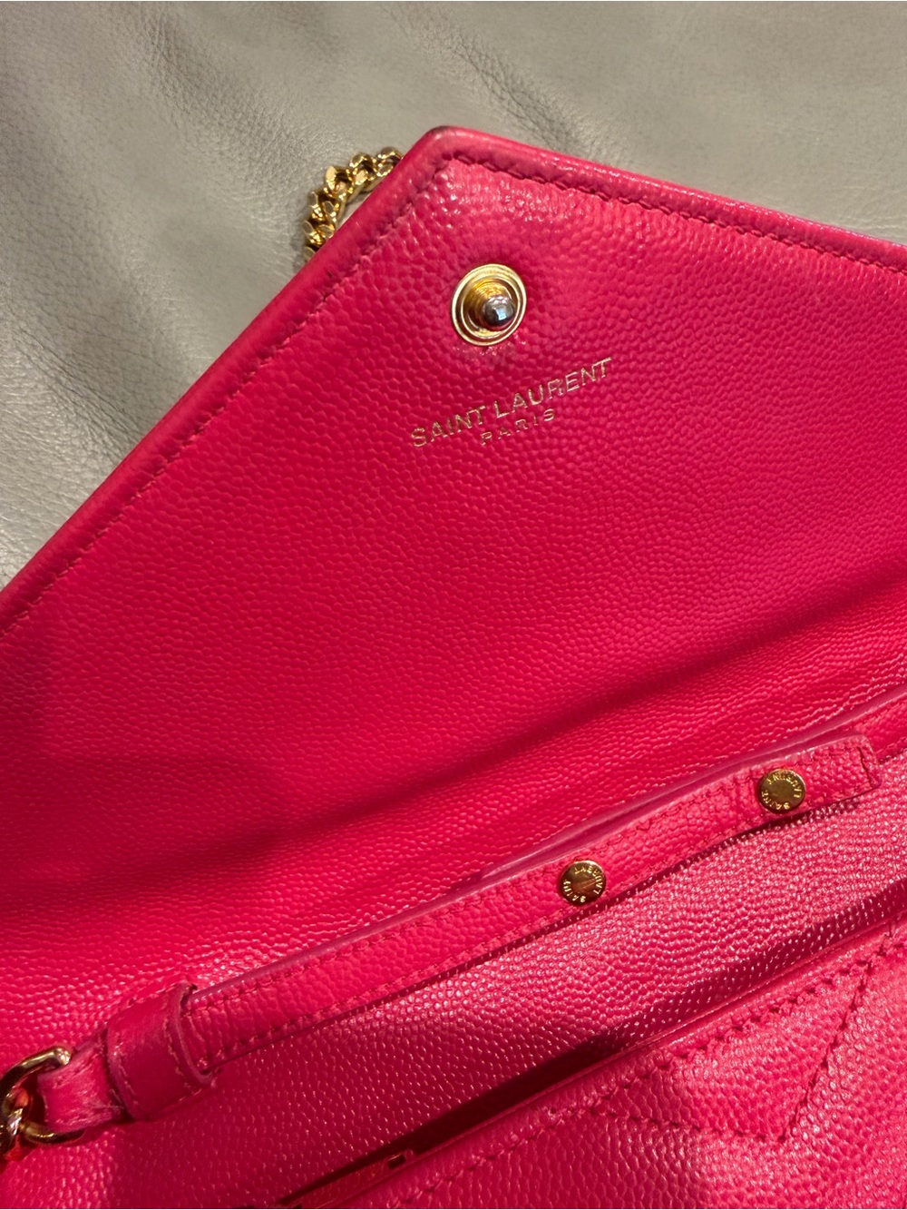Saint Laurent Hot Pink Quilted YSL Envelope Clutch with Gold Hardware - Picture 4 of 8